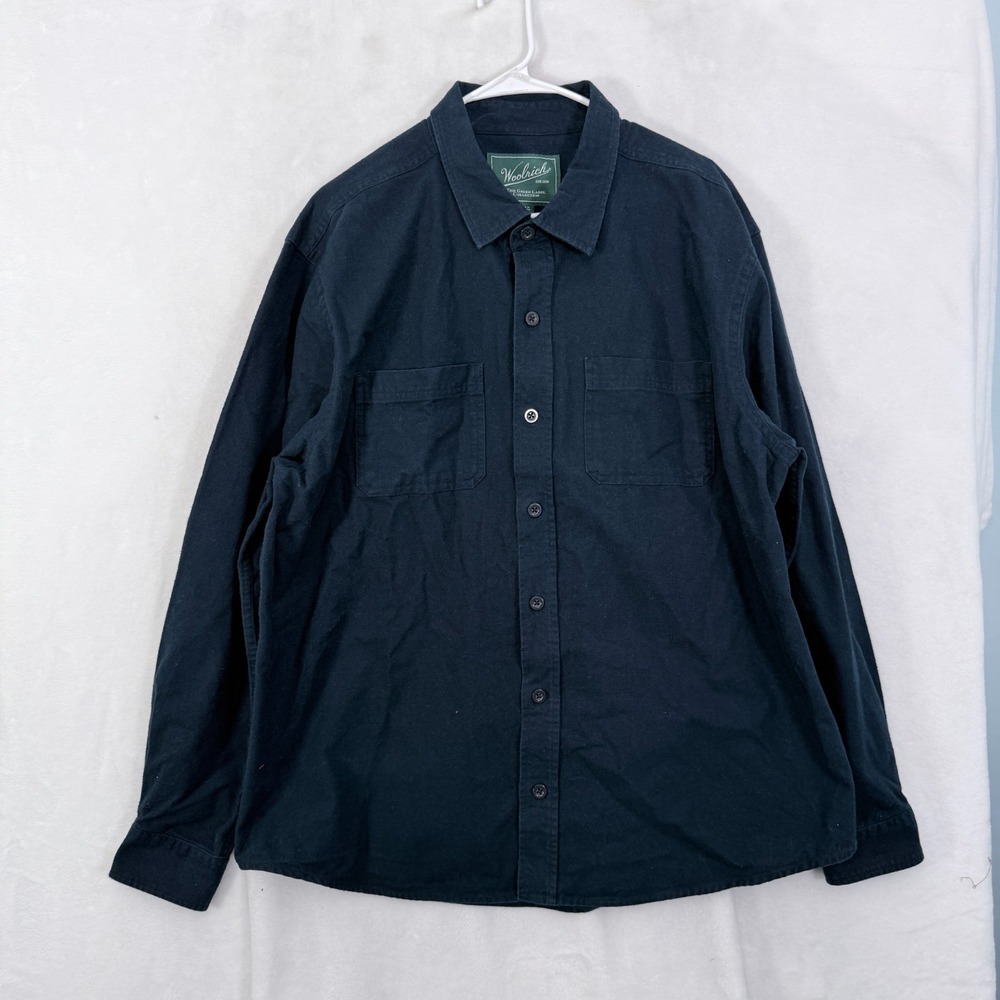 Woolrich Chamois Shirt Mens XL Blue Flannel Pocket Outdoor Button Up